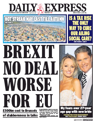 Daily Express Newspaper Front Page (UK) for 7 August 2018