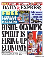 Daily Express (UK) Newspaper Front Page for 7 August 2021