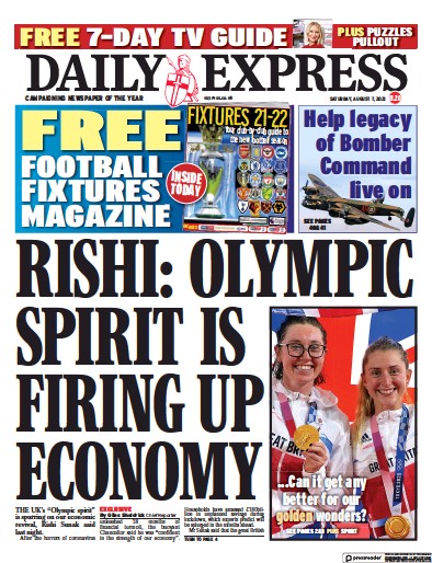 Daily Express Newspaper Front Page (UK) for 7 August 2021