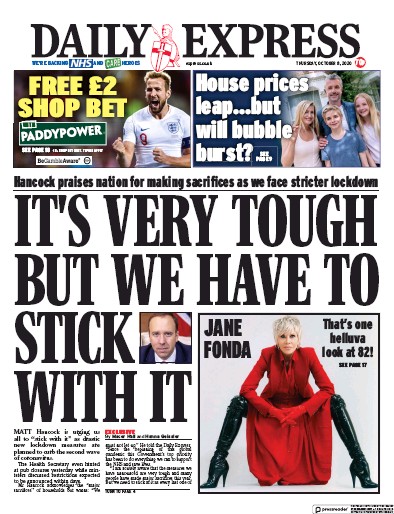 Daily Express Newspaper Front Page (UK) for 8 October 2020