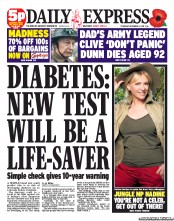 Daily Express (UK) Newspaper Front Page for 8 November 2012