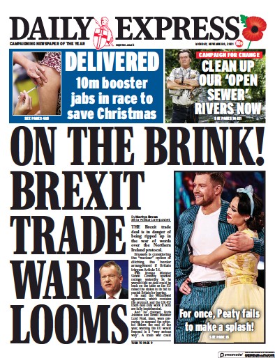 Daily Express Newspaper Front Page (UK) for 8 November 2021