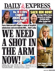 Daily Express (UK) Newspaper Front Page for 8 December 2021