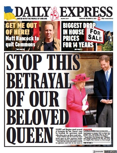 Daily Express Newspaper Front Page (UK) for 8 December 2022