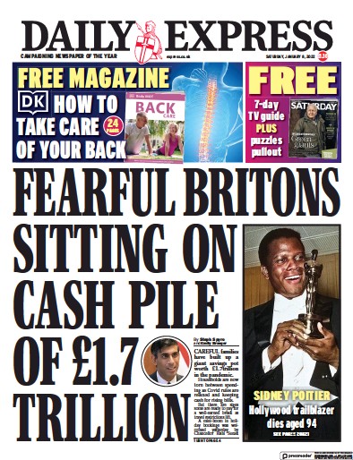 Daily Express Newspaper Front Page (UK) for 8 January 2022