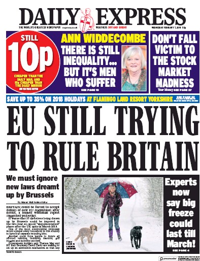 Daily Express Newspaper Front Page (UK) for 8 February 2018