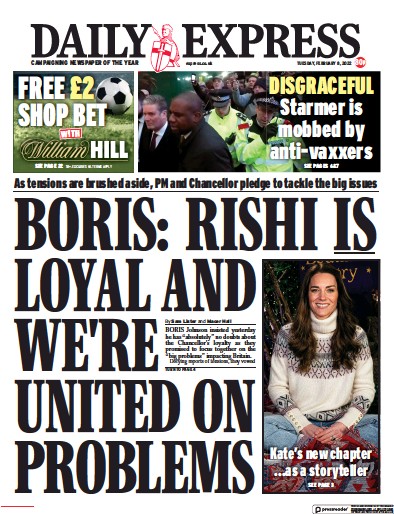 Daily Express Newspaper Front Page (UK) for 8 February 2022