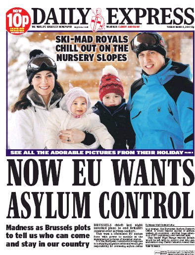 Daily Express Newspaper Front Page (UK) for 8 March 2016