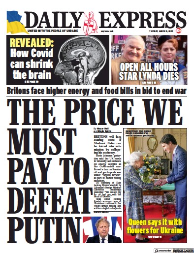 Daily Express Newspaper Front Page (UK) for 8 March 2022