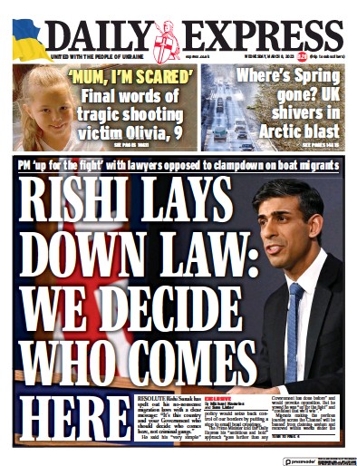 Daily Express Newspaper Front Page (UK) for 8 March 2023