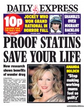 Daily Express Newspaper Front Page (UK) for 8 April 2013