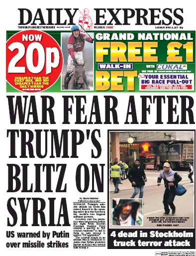 Daily Express Newspaper Front Page (UK) for 8 April 2017
