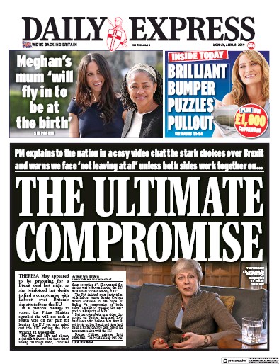 Daily Express Newspaper Front Page (UK) for 8 April 2019