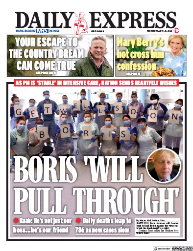 Daily Express Newspaper Front Page (UK) for 8 April 2020