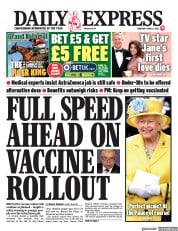 Daily Express (UK) Newspaper Front Page for 8 April 2021