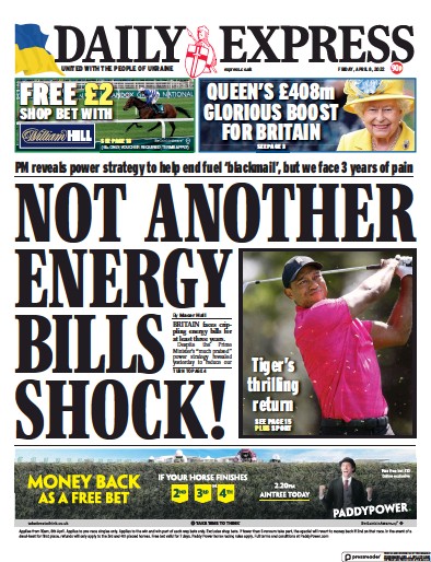 Daily Express Newspaper Front Page (UK) for 8 April 2022