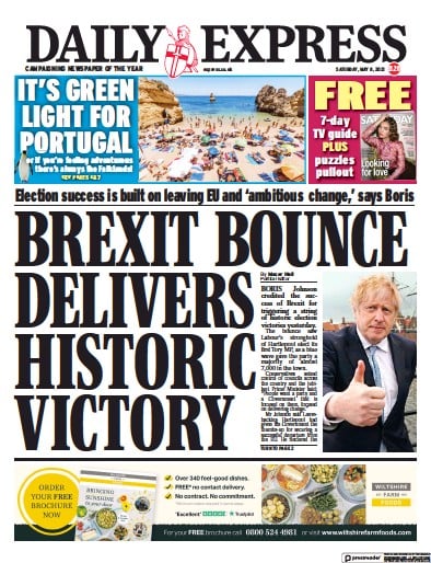 Daily Express Newspaper Front Page (UK) for 8 May 2021