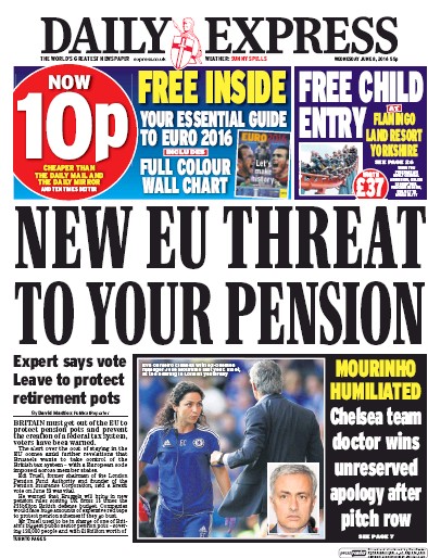 Daily Express Newspaper Front Page (UK) for 8 June 2016