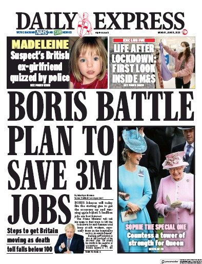 Daily Express Newspaper Front Page (UK) for 8 June 2020