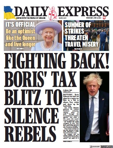 Daily Express Newspaper Front Page (UK) for 8 June 2022