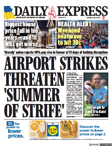 Daily Express Newspaper Front Page (UK) for 8 June 2023