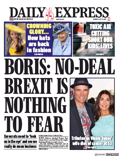 Daily Express Newspaper Front Page (UK) for 8 July 2019
