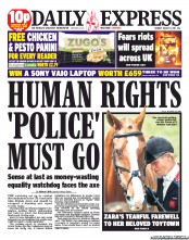 Daily Express Newspaper Front Page (UK) for 8 August 2011