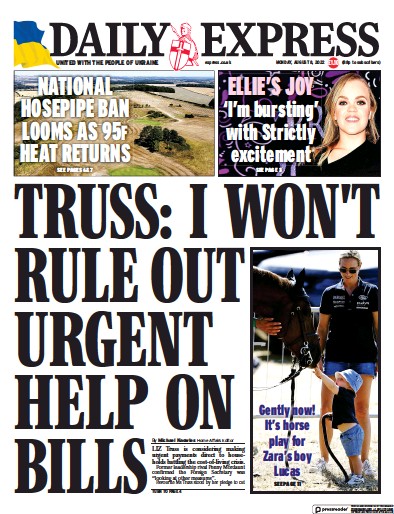 Daily Express Newspaper Front Page (UK) for 8 August 2022