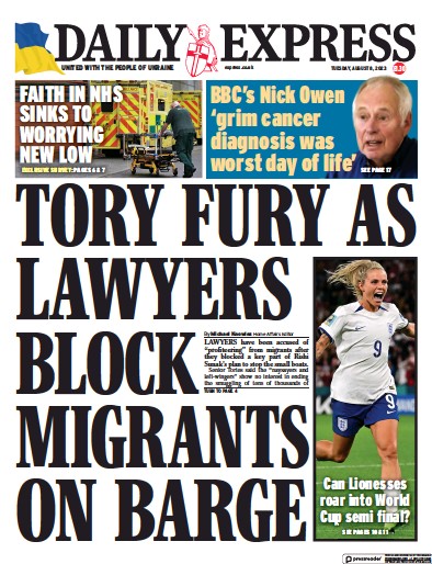 Daily Express Newspaper Front Page (UK) for 8 August 2023