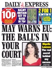 Daily Express (UK) Newspaper Front Page for 9 October 2017