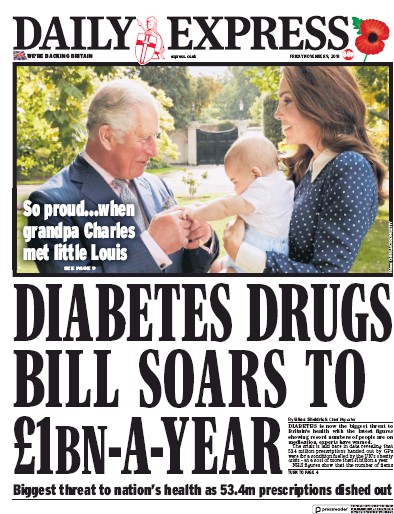 Daily Express Newspaper Front Page (UK) for 9 November 2018