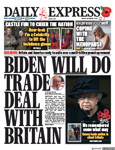 Daily Express Newspaper Front Page (UK) for 9 November 2020