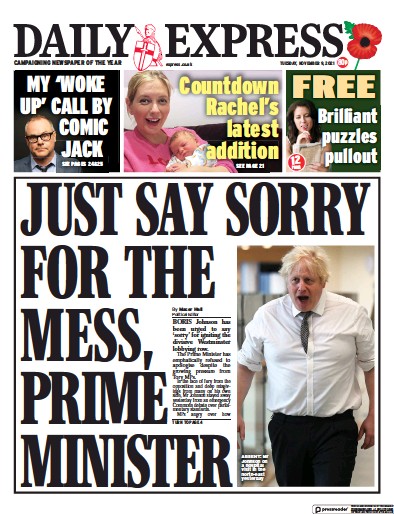 Daily Express Newspaper Front Page (UK) for 9 November 2021