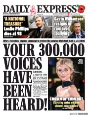 Daily Express (UK) Newspaper Front Page for 9 November 2022