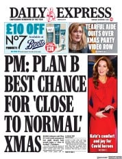 Daily Express (UK) Newspaper Front Page for 9 December 2021