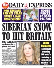 Daily Express (UK) Newspaper Front Page for 9 January 2014