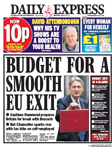 Daily Express Newspaper Front Page (UK) for 9 March 2017