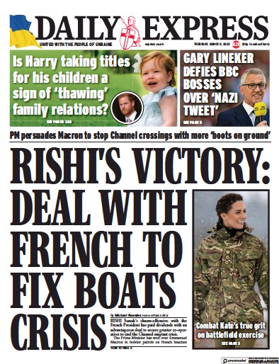 Daily Express Newspaper Front Page (UK) for 9 March 2023