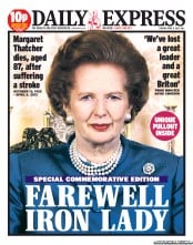 Daily Express (UK) Newspaper Front Page for 9 April 2013