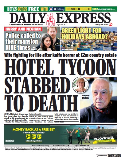 Daily Express Newspaper Front Page (UK) for 9 April 2021