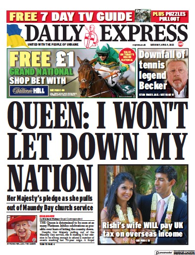 Daily Express Newspaper Front Page (UK) for 9 April 2022