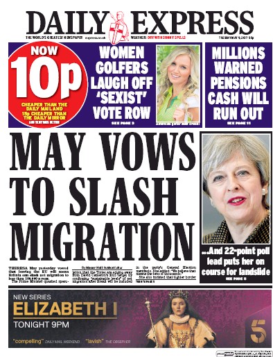 Daily Express Newspaper Front Page (UK) for 9 May 2017