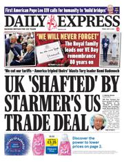 Daily Express front page for 9 May 2025