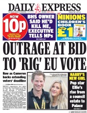 Daily Express (UK) Newspaper Front Page for 9 June 2016