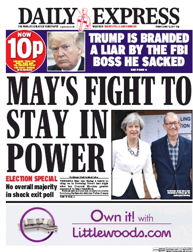 Daily Express Newspaper Front Page (UK) for 9 June 2017