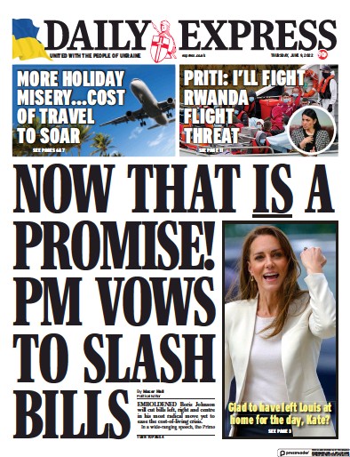 Daily Express Newspaper Front Page (UK) for 9 June 2022