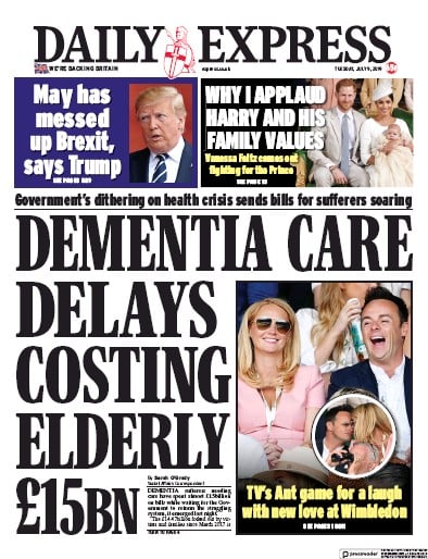 Daily Express Newspaper Front Page (UK) for 9 July 2019