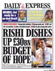 Daily Express (UK) Newspaper Front Page for 9 July 2020