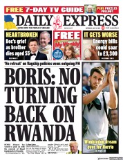 Daily Express (UK) Newspaper Front Page for 9 July 2022