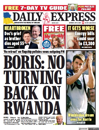 Daily Express Newspaper Front Page (UK) for 9 July 2022